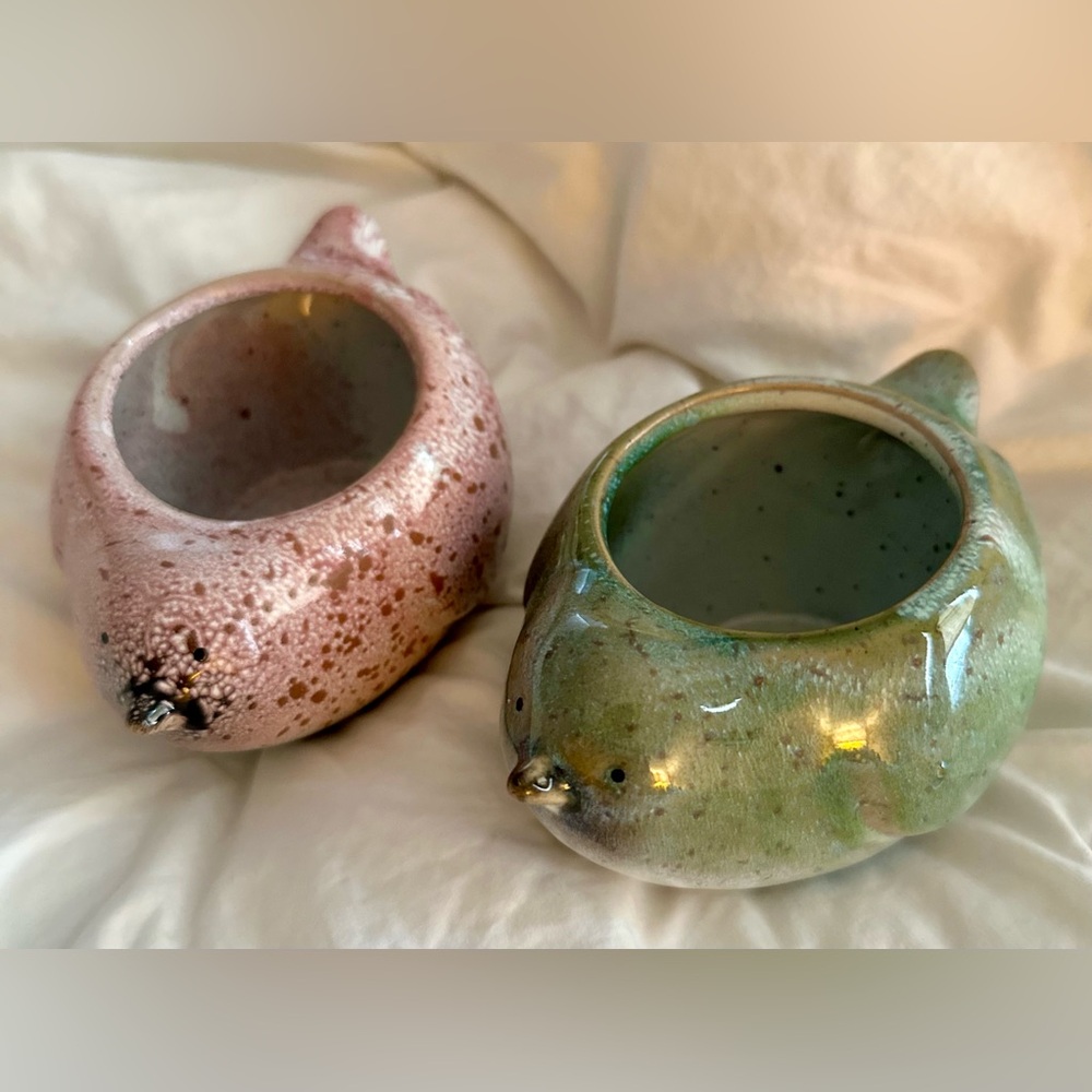 Two ceramic bird planters for succulents etc